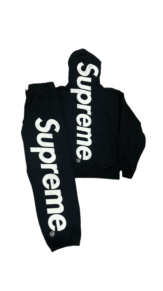 Supreme Satin Appliqué Sweatsuit Black