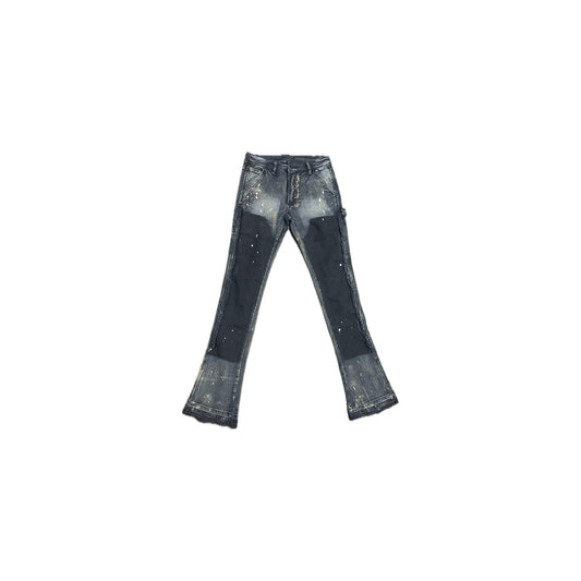 Rockstar Stacked Denim Flares Dark Blue