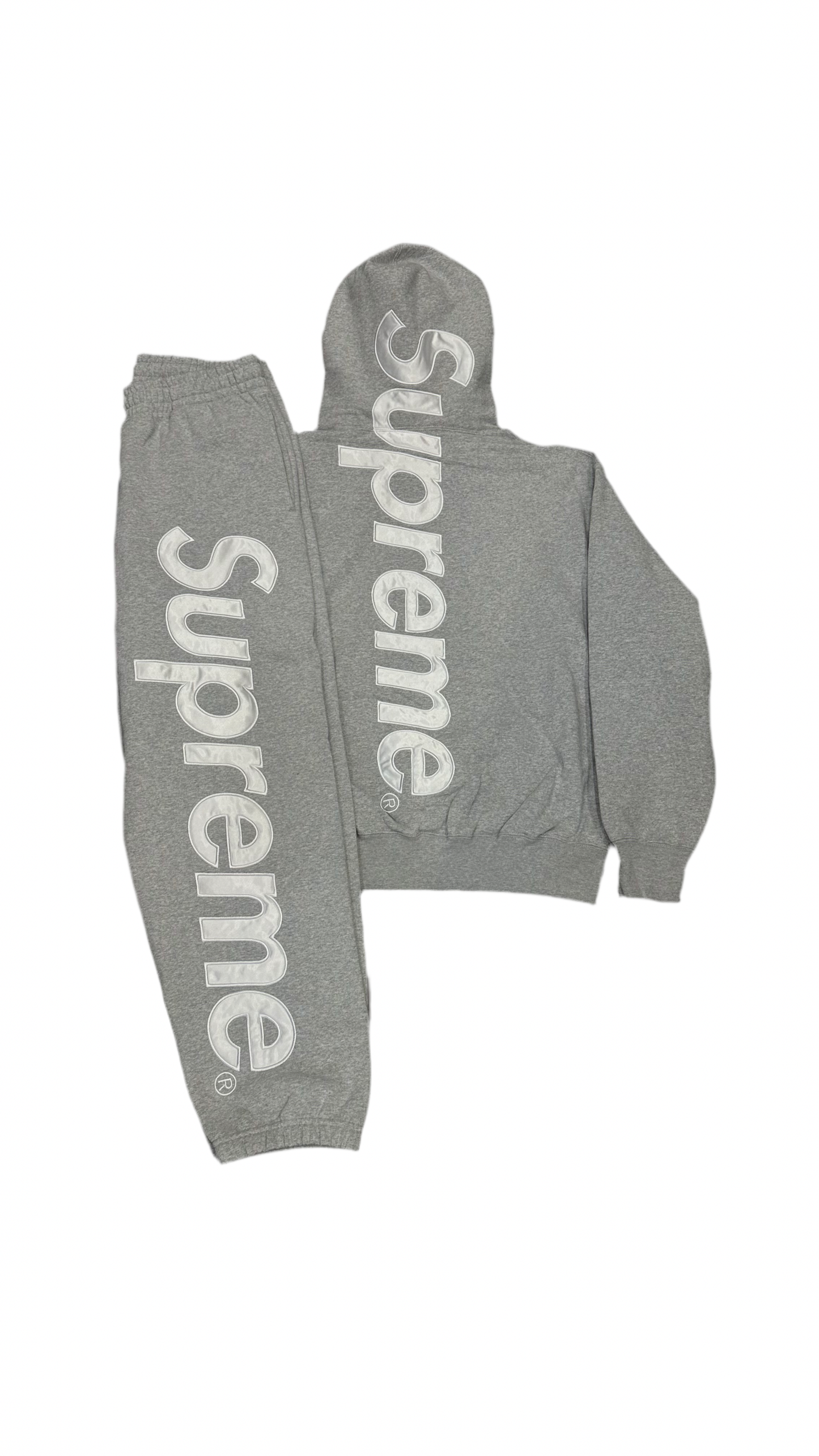 Supreme Satin Appliqué Sweatsuit Grey