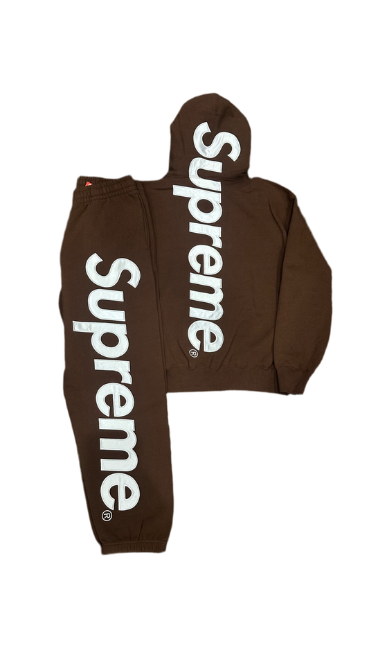 Supreme Satin Appliqué Sweatsuit Brown