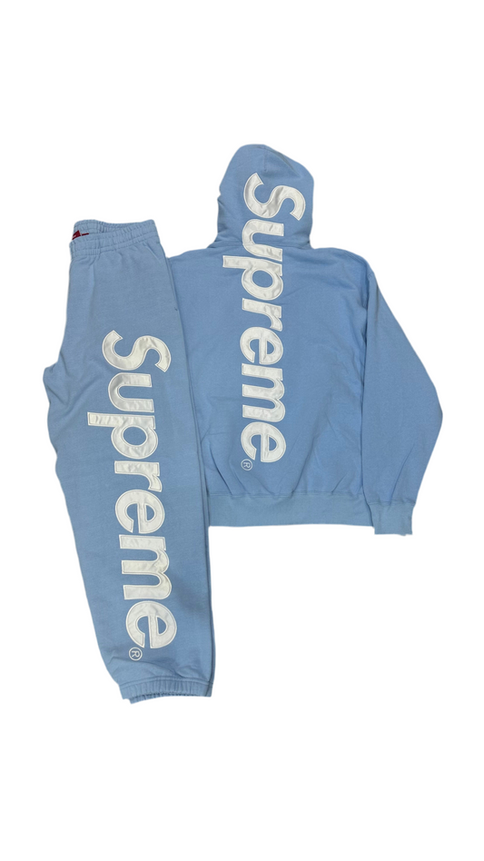 Supreme Satin Appliqué Sweatsuit Blue