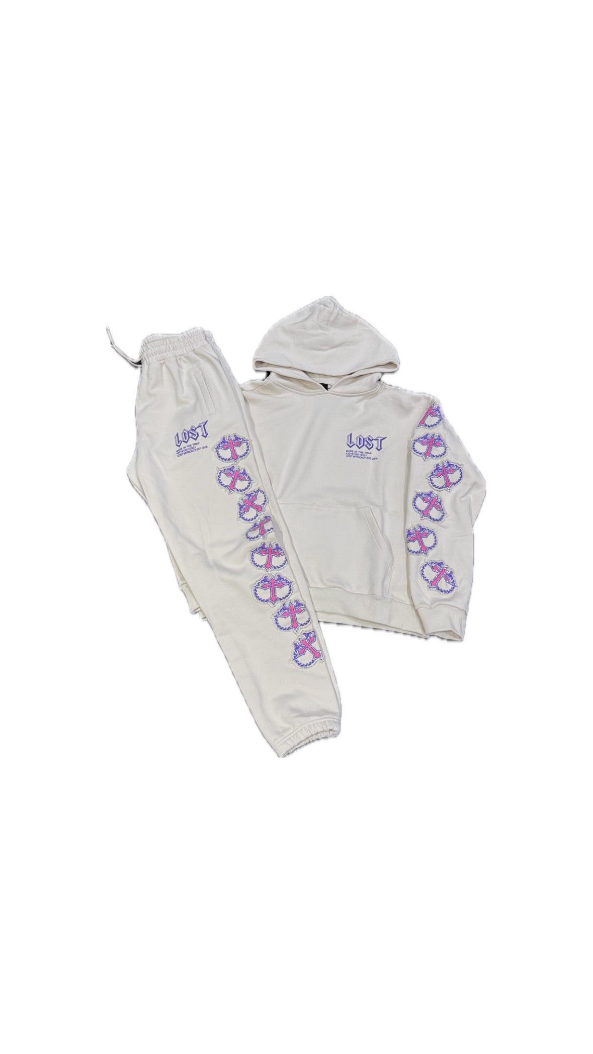 Lost Intricacy Mitt Sweatsuit Cream / Pink