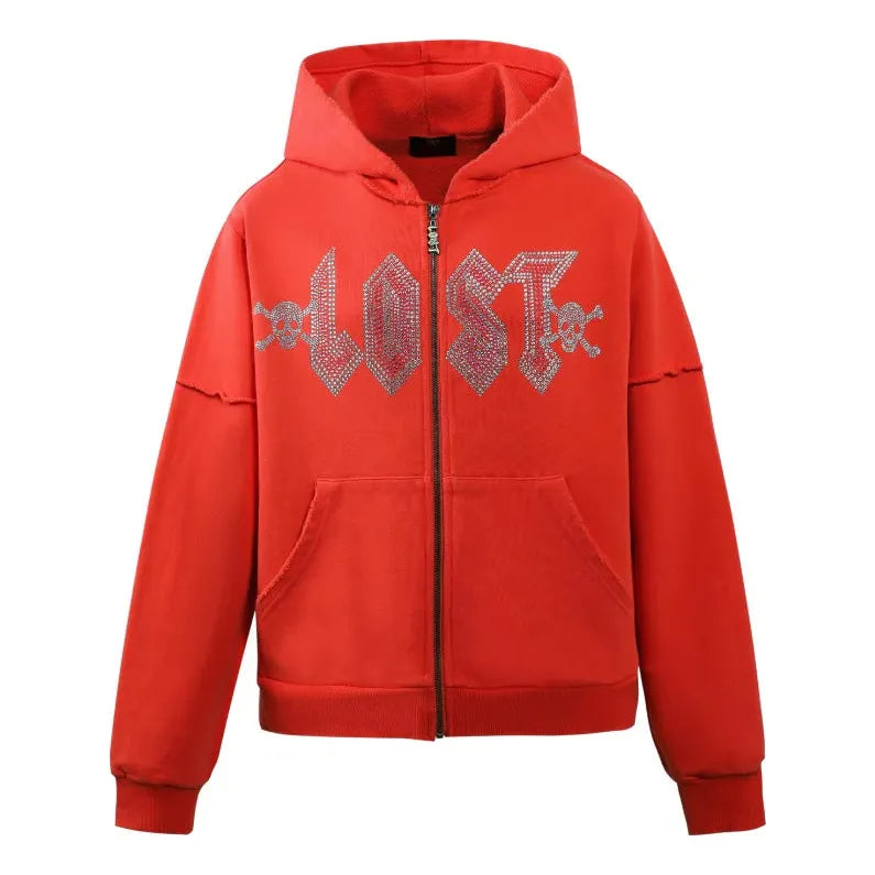 Lost Intricacy Solar Rhinestone Zip-Up Hoodie 'Orange'