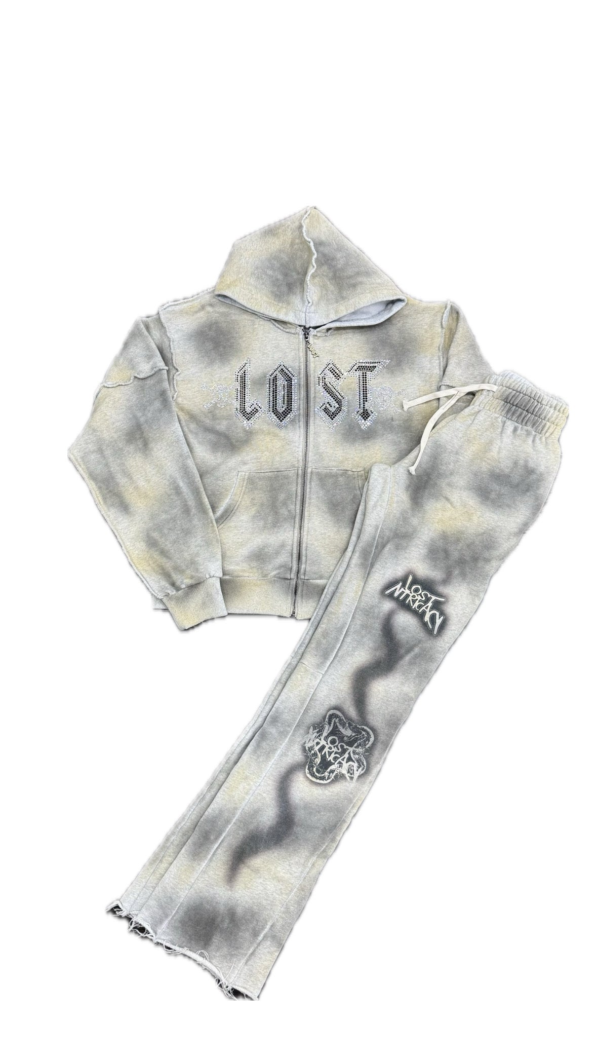 Lost Intricacy Solar Rhinestone Sweatsuit Grey